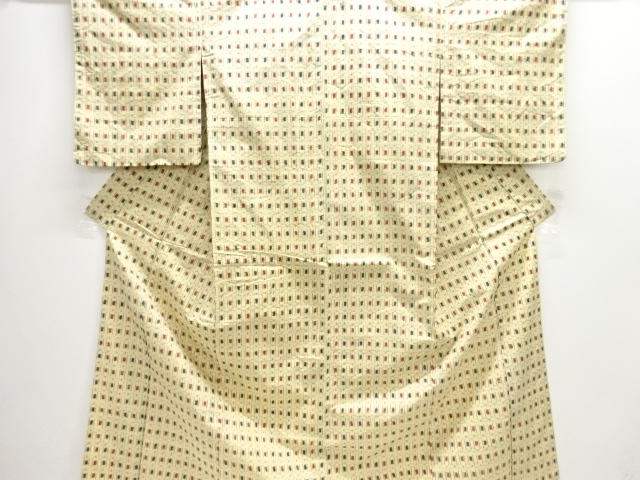 アンティーク　変わり格模様織り出し手織り紬着物